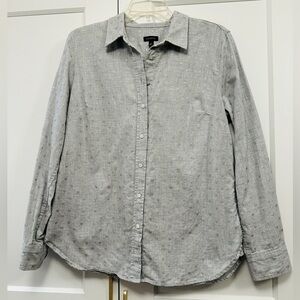 Talbots Blouse Womens Size Medium Gray Brushed Cotton Silver Star Print Novelty